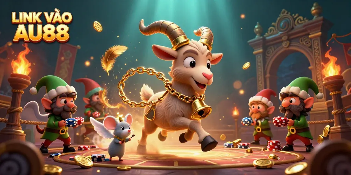 Engage with the thrilling atmosphere of LINK VÀO AU88 while witnessing festive characters in a vibrant casino scene.