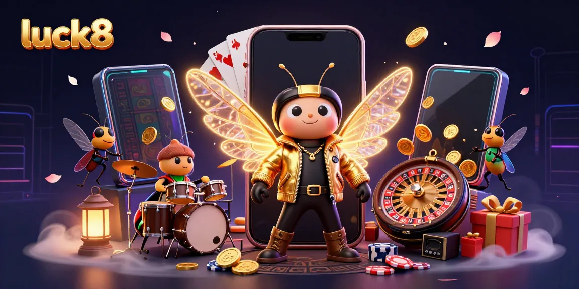 Engage with luck8’s vibrant casino scene featuring a rock star cicada and dynamic gaming elements.
