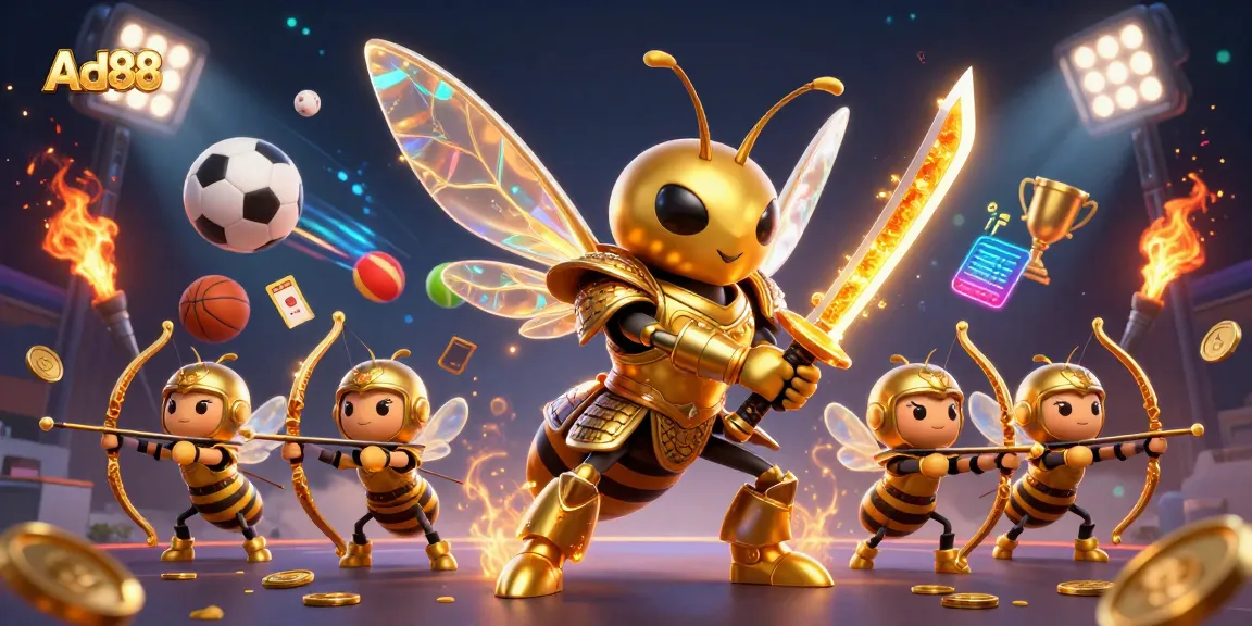 Experience dynamic sports betting excitement with Ad88, featuring a golden hornet samurai and bee archers.