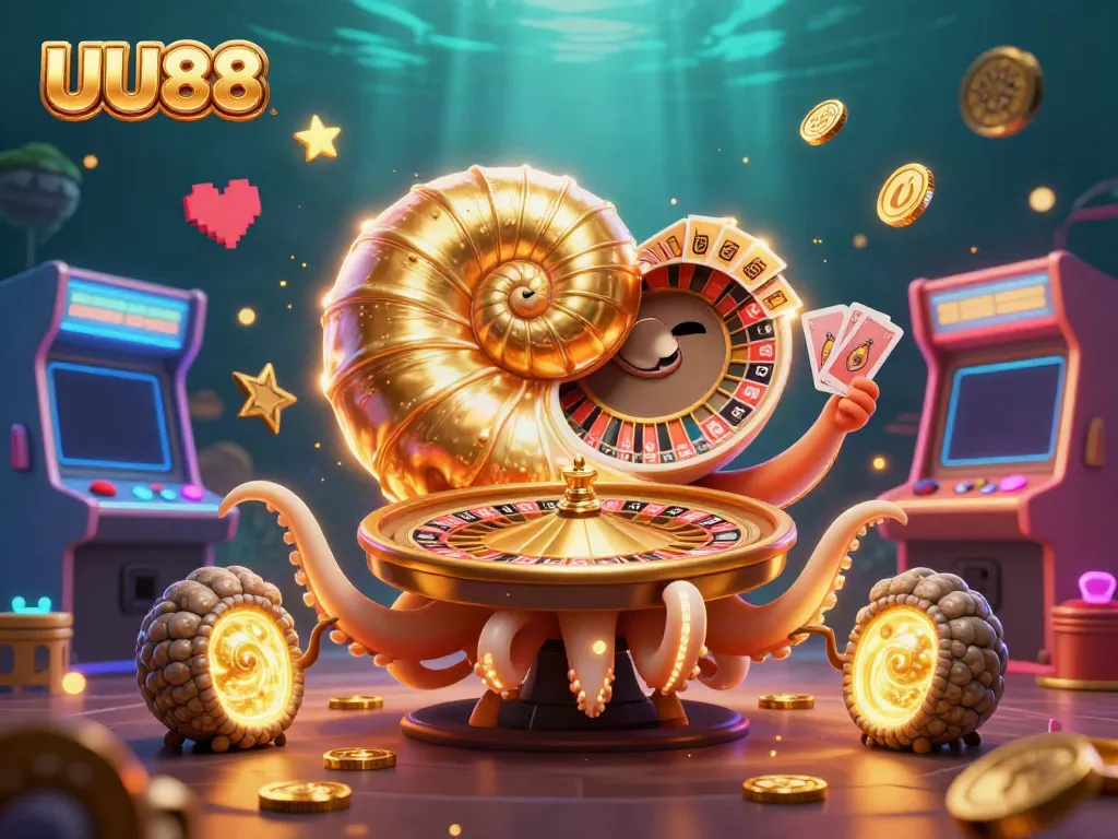 Engage in thrilling gameplay at UU88 with a giant nautilus and glowing coins in a vibrant casino scene.