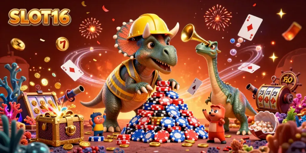 Celebrate big wins with SLOT16, where triceratops and parasaurolophus bring casino excitement.