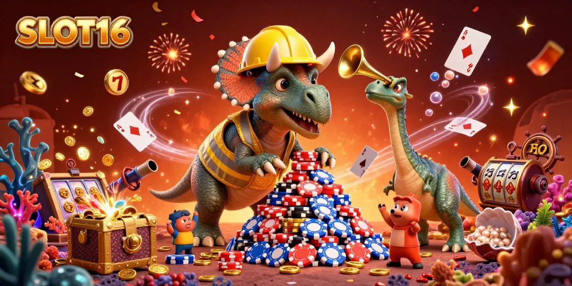 Celebrate big wins with SLOT16, where triceratops and parasaurolophus bring casino excitement.
