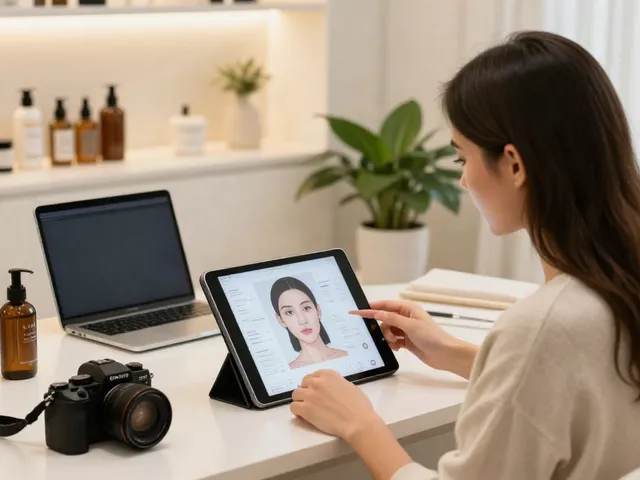 Alternatives to QOVES visualized in a modern beauty analysis setting with a woman reviewing her AI facial insights.