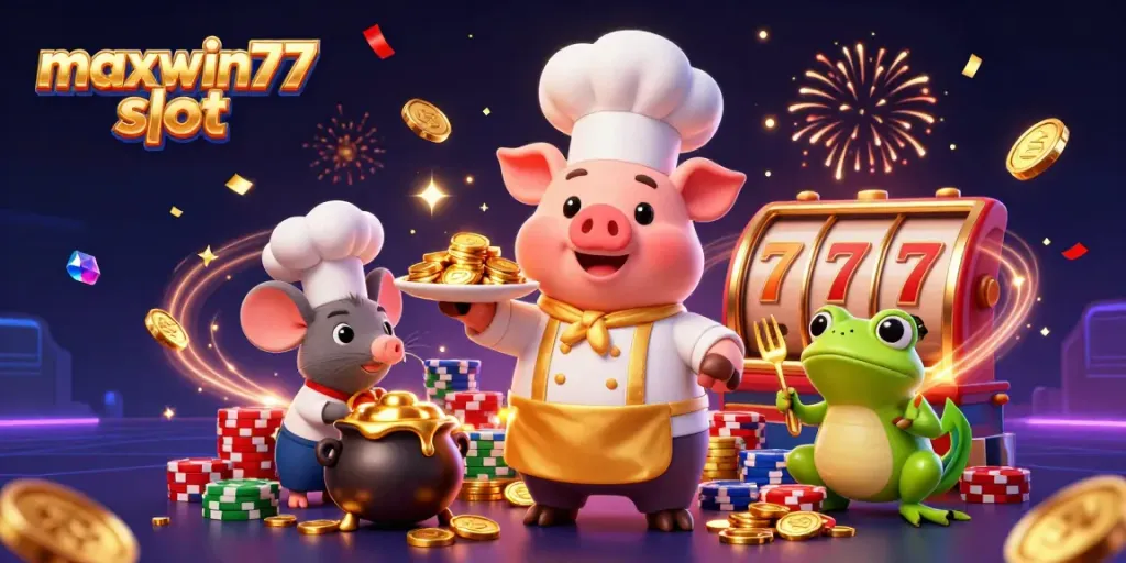 Spin the maxwin77 slot reels and celebrate winning moments with vibrant 3D casino characters.