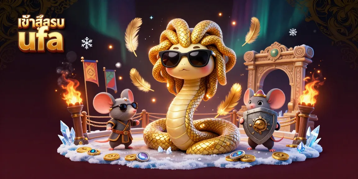 Engage with the exciting world of gambling at เข้าสู่ระบบ ufa, featuring dynamic illustrations of Medusa and a warrior mouse.