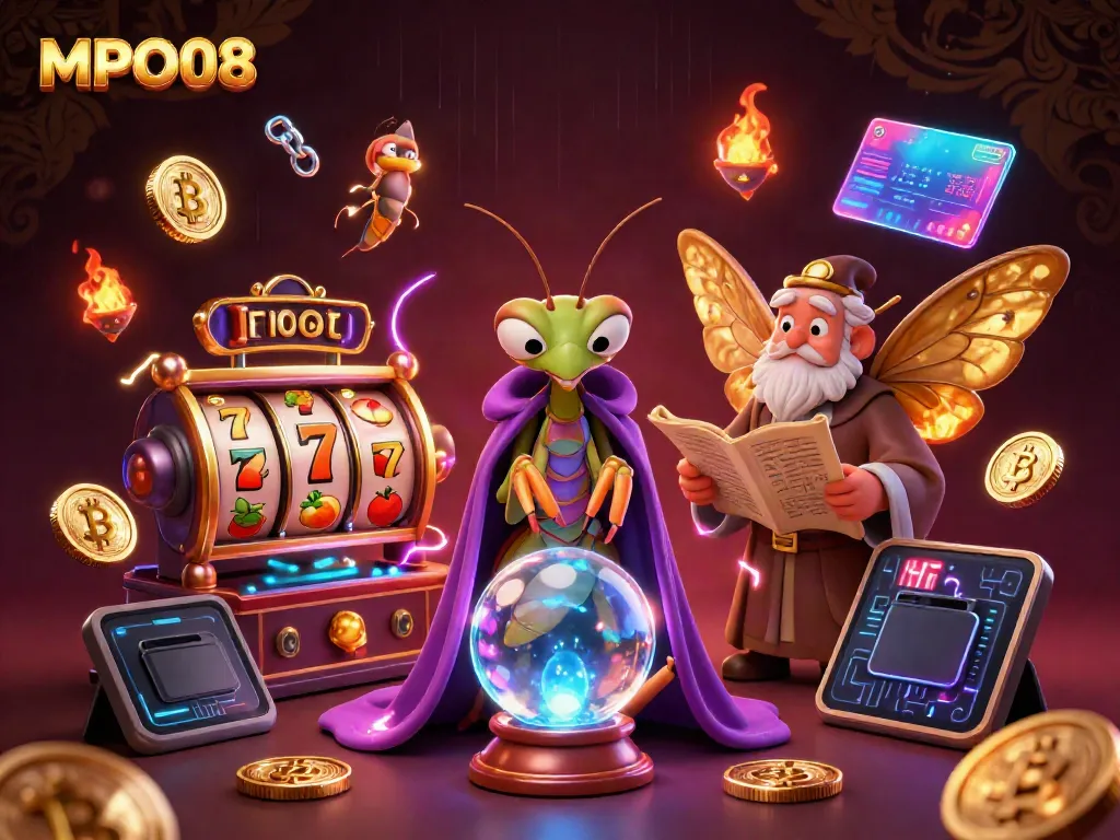 Engage with MPO08's treasure of gaming secrets in this vibrant, mystical casino scene.