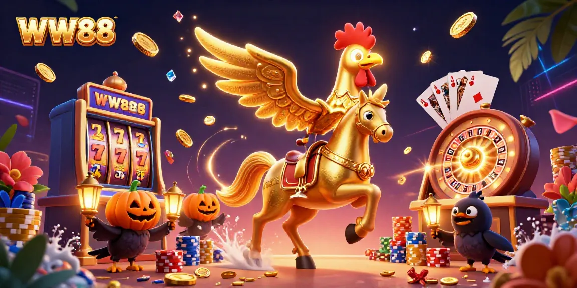 Experience thrilling gameplay at WW88 with a vibrant casino scene featuring stunning characters and cascading winnings.