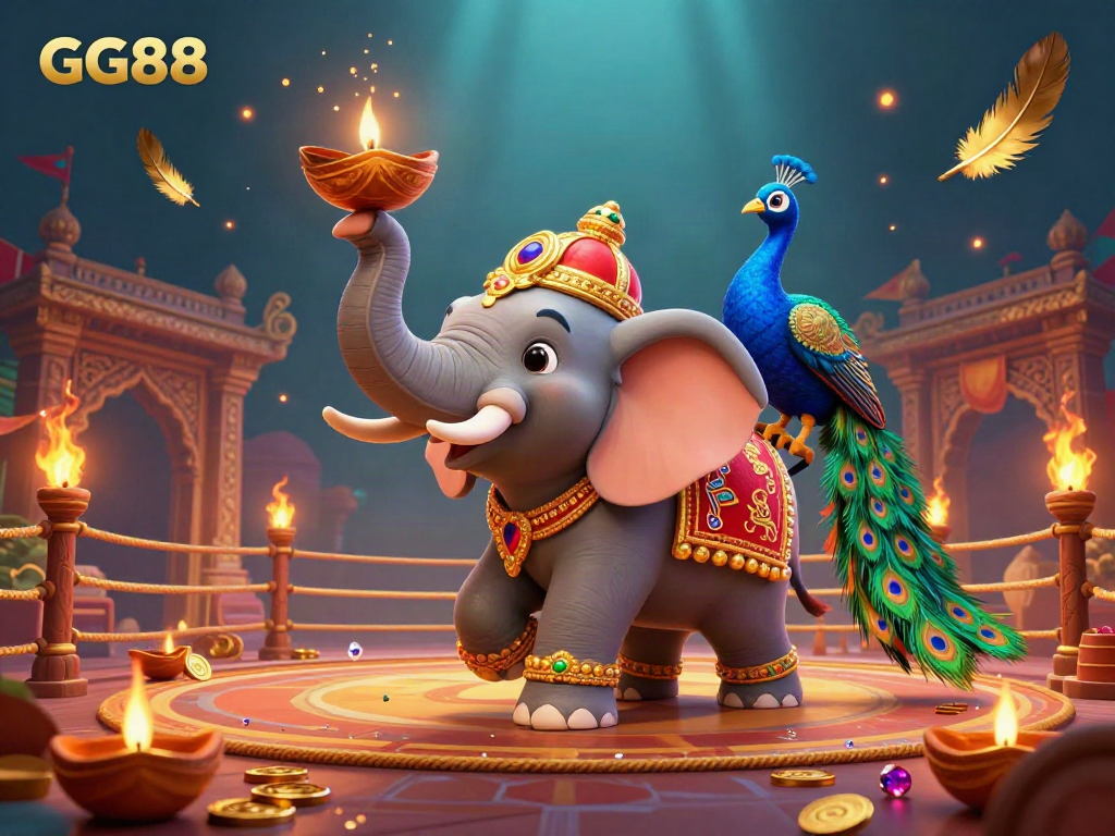 Experience thrilling games at GG88 featuring vibrant characters, gold coins, and a lively casino atmosphere.