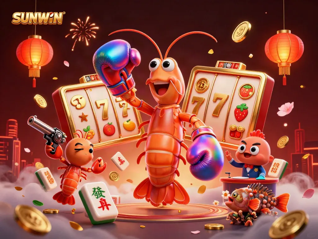 Experience thrilling action with SUNWIN's epic slots featuring vibrant characters in a rich casino scene.
