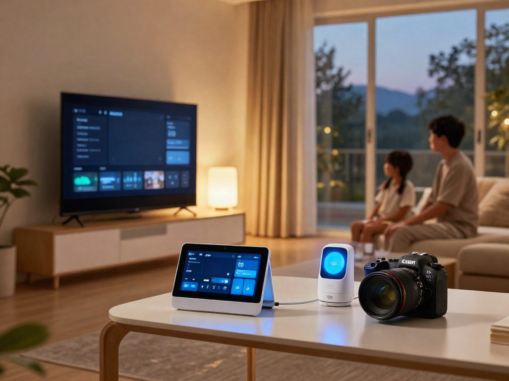 Smart home living room showcasing smart audio systems and integrated technology enhancing family moments.
