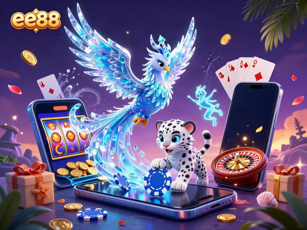 Experience the dynamic gameplay at ee88 with colorful game elements and an artistic representation of the ice phoenix.