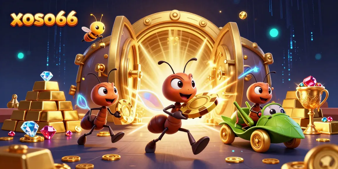 Engage in thrilling action at xoso66 with cartoon ants running a heist for golden poker chips.