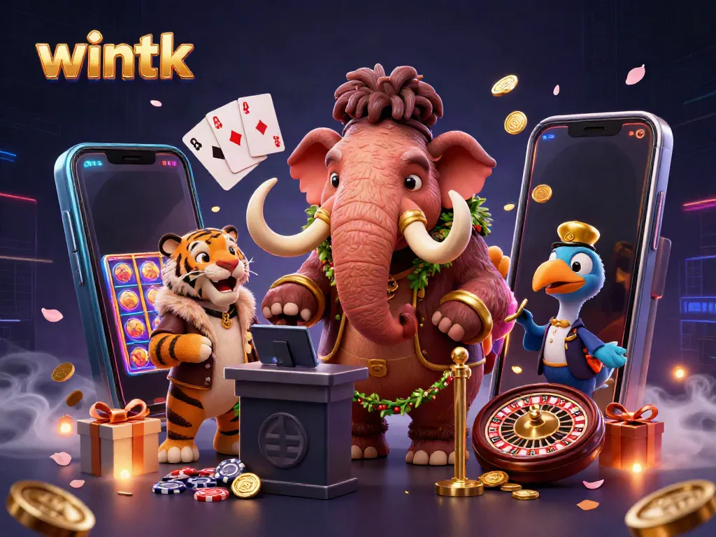 Immerse in excitement with wintk's vibrant casino scene featuring a mammoth bouncer and tiger VIP.