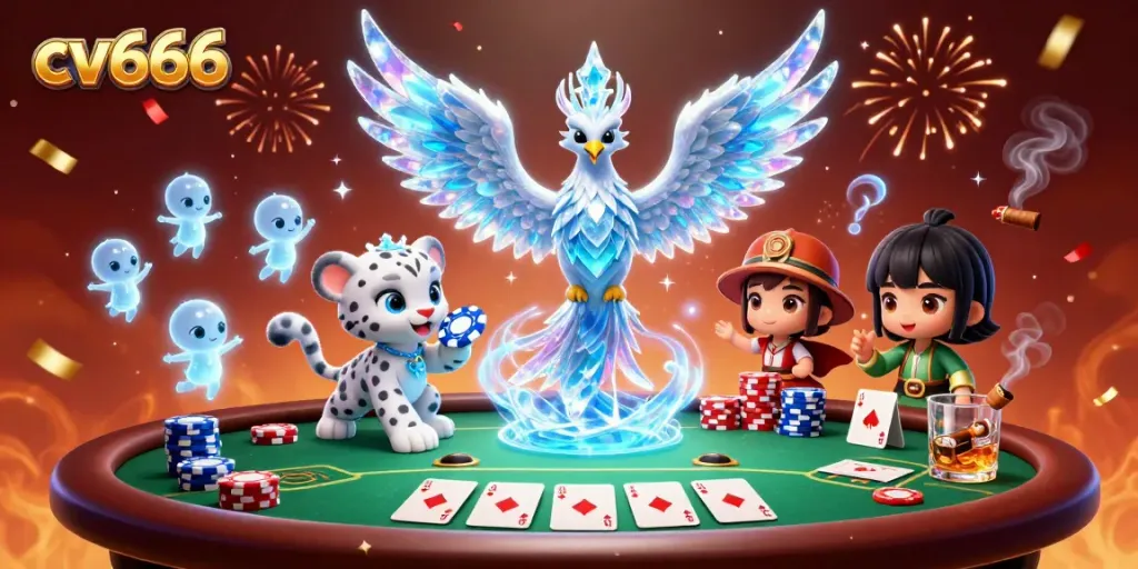 Experience thrilling wins at cv666 casino with a vibrant scene of an ice phoenix and magical elements.