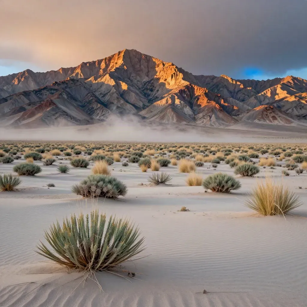 Guadalupe Mountains above a dusty West Texas plain at dawn, with calm open foreground.