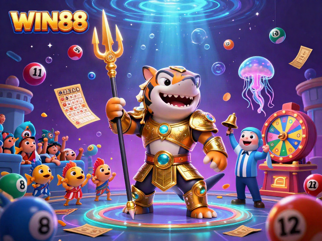 Experience the thrill of WIN88 with vibrant lucky symbols and dynamic action in this casino-themed scene.
