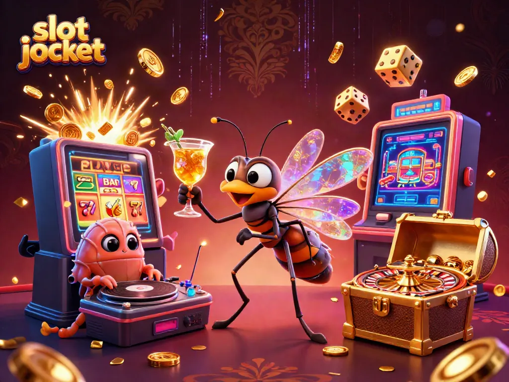 Experience the thrill of slot jackpot in this vibrant 3D casino scene filled with colorful characters and symbols.