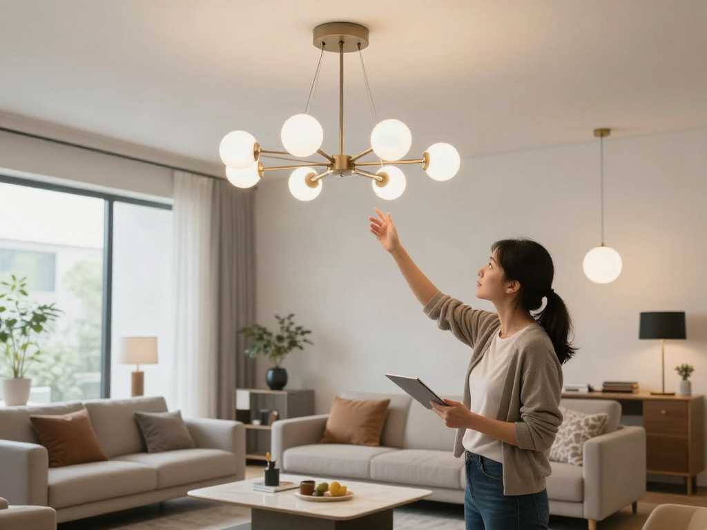 Vânzător de lustre LED, expert local, oferind consultații pentru clienți în alegerea celor mai bune produse pentru iluminat