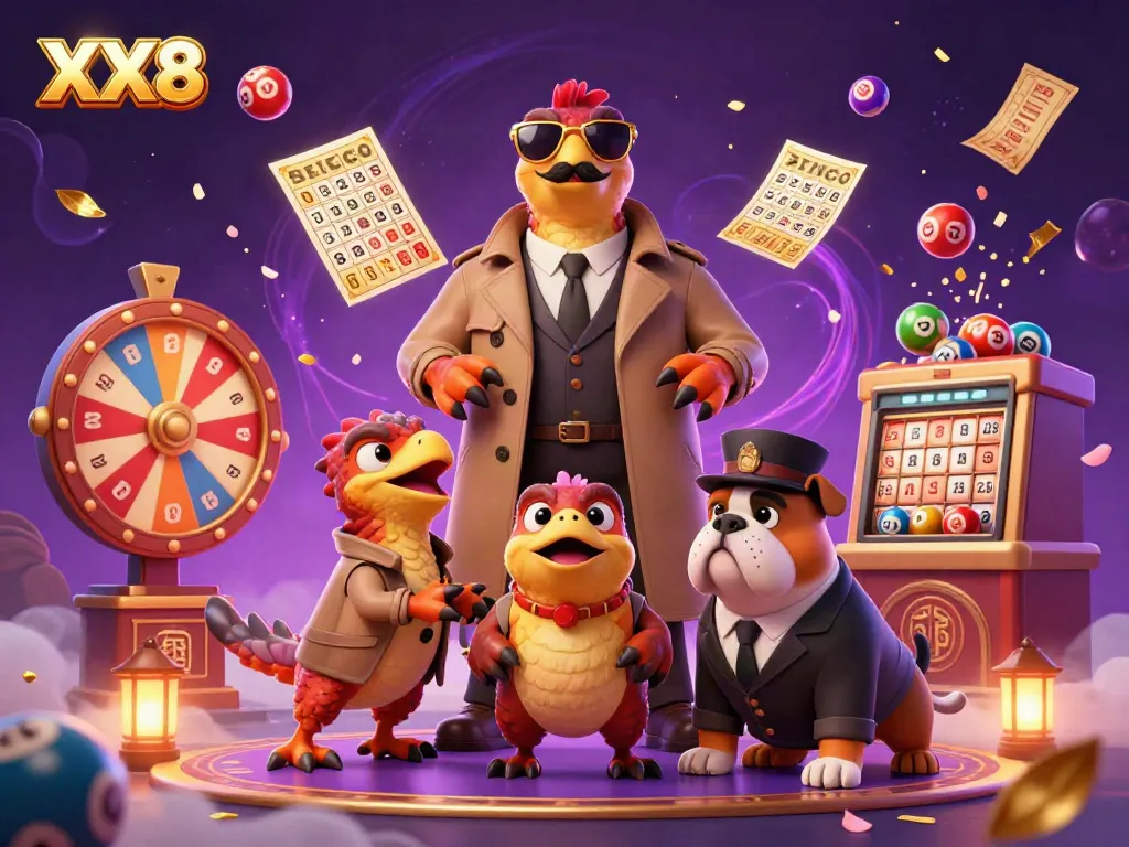 Engaging scene of three raptors in a trench coat, trying to access a VIP lounge at a casino filled with colorful lottery balls, embodying a fun gambling atmosphere with playful elements.