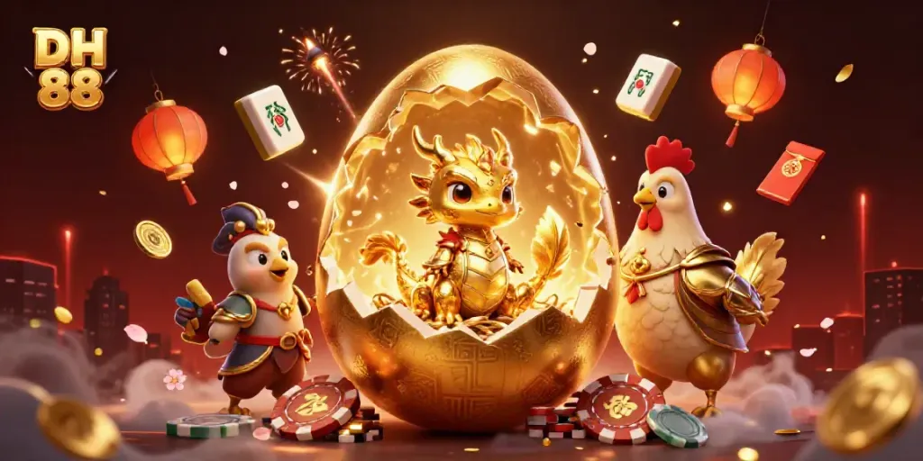 Engage with the dynamic DH 88 gaming scene featuring a golden dragon and poker chips.
