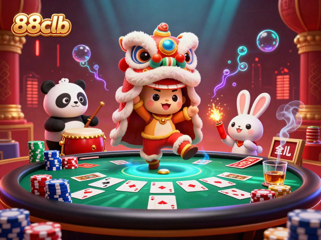 Experience vibrant casino action at 88clb with animated players and poker elements.