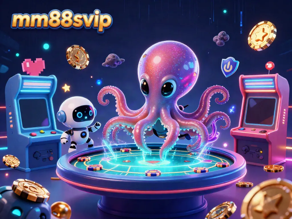 Join the 3D alien octopus in exciting mm88svip casino gameplay at a holographic poker table.