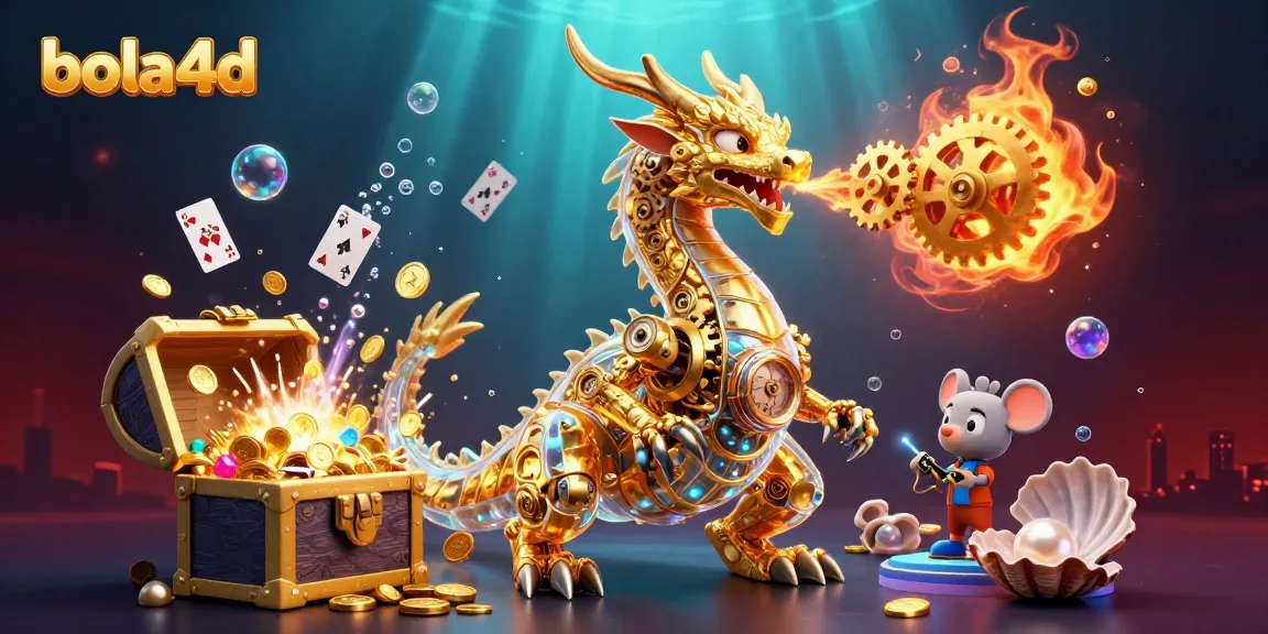 Experience winning strategies with bola4d in this dynamic 3D illustration featuring a golden dragon and treasure.