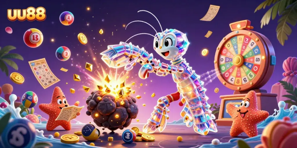 Engage with uu88's thrilling charm through an explosive scene with vibrant gambling elements.