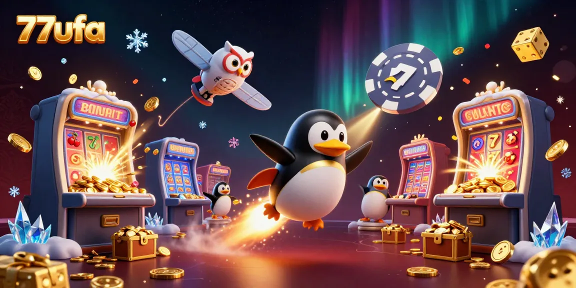 Experience the thrill of winning with 77ufa in this vibrant 3D casino illustration.