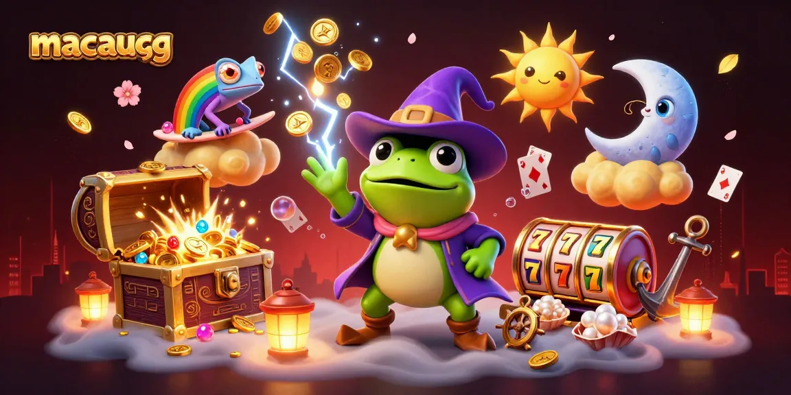Experience the thrilling world of macaugg gambling with dynamic visuals of coins and slot reels.
