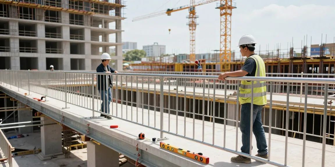Safety railings showcased on a modern construction site ensuring worker protection and compliance.