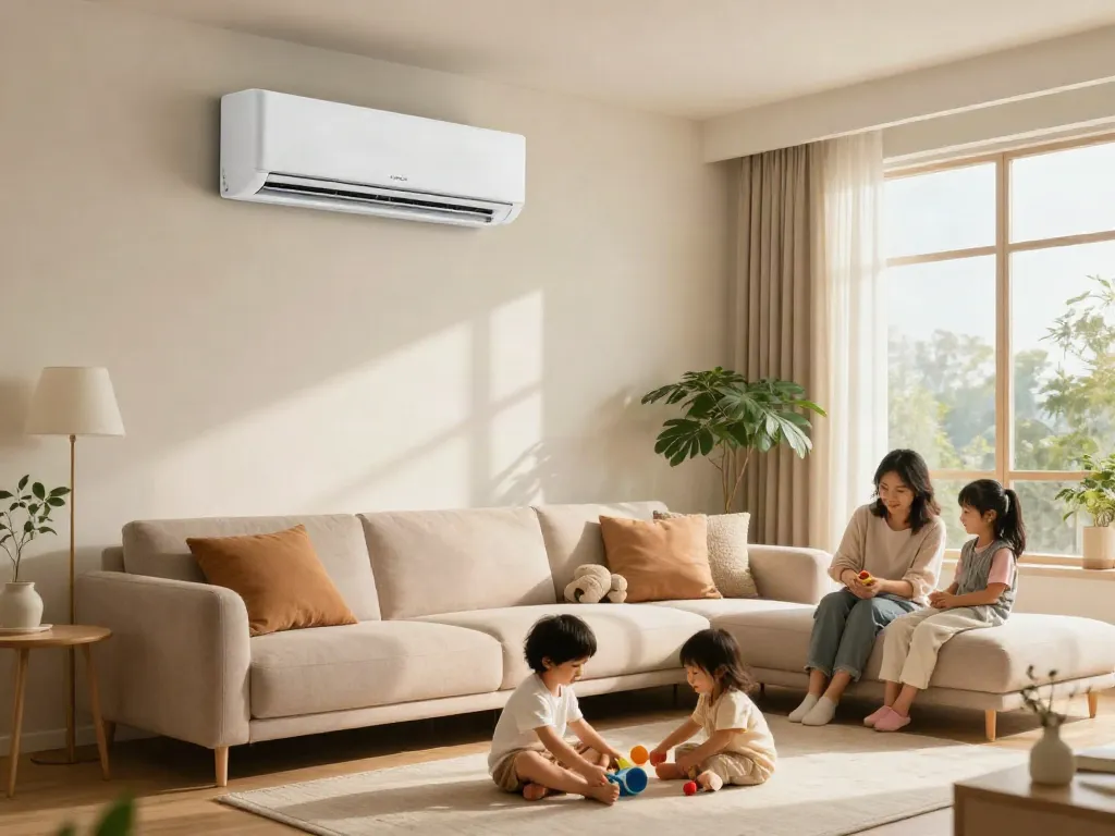 Family enjoying comfort at home with a mini split air conditioner for optimal cooling.