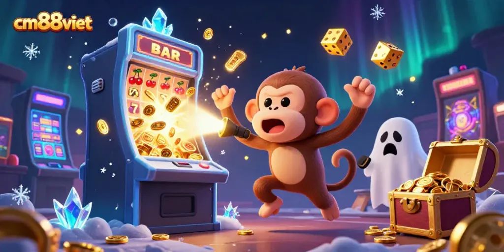 Experience thrilling gameplay with cm88viet's poltergeist monkey amidst a vibrant casino.